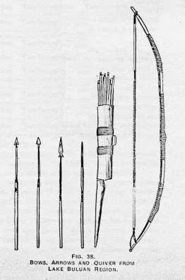 FIG. 38. BOWS, ARROWS AND QUIVER FROM
LAKE BULAN REGION.